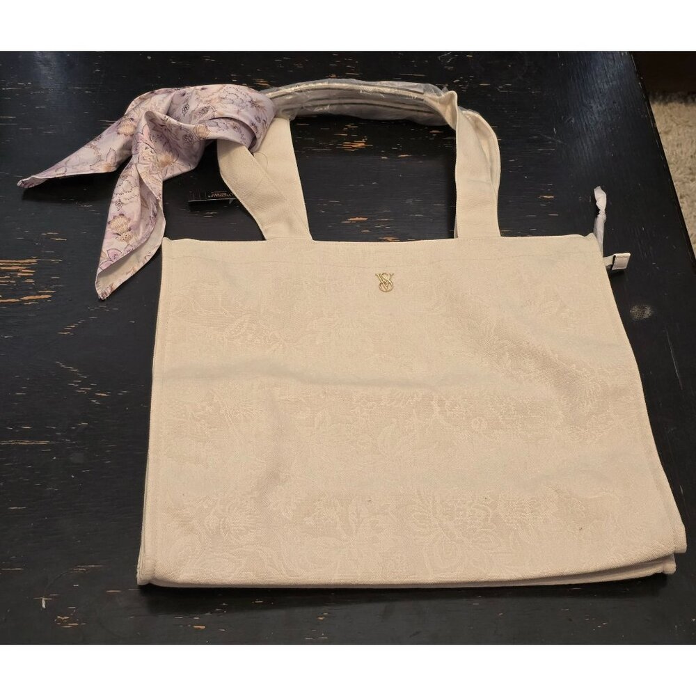 Victoria's Secret Floral-Embossed Tote Bag With Satin Scarf